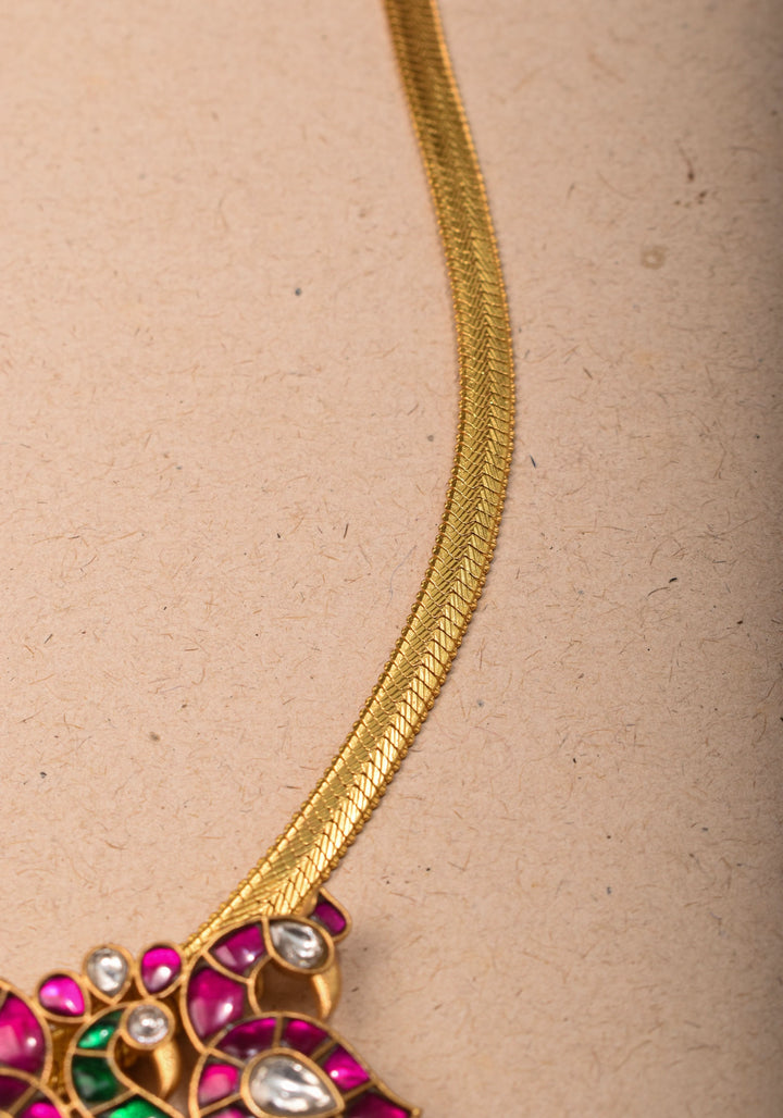 Peacock Pendant Necklace in Minimalistic design with Braided Chain | Shobitam Jewelry