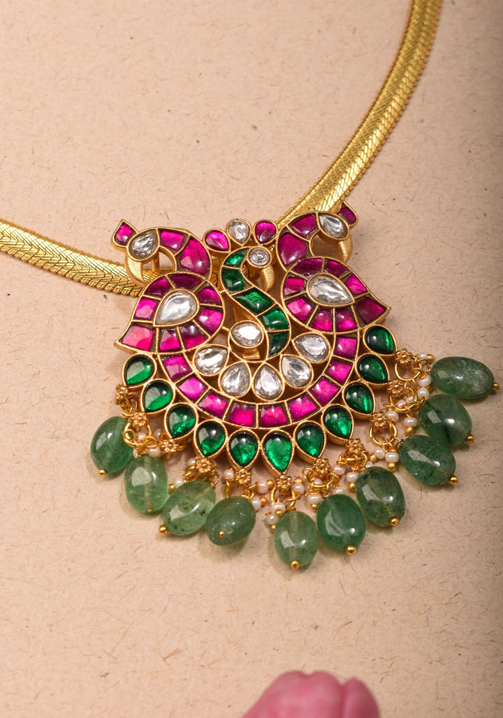 Peacock Pendant Necklace in Minimalistic design with Braided Chain | Shobitam Jewelry