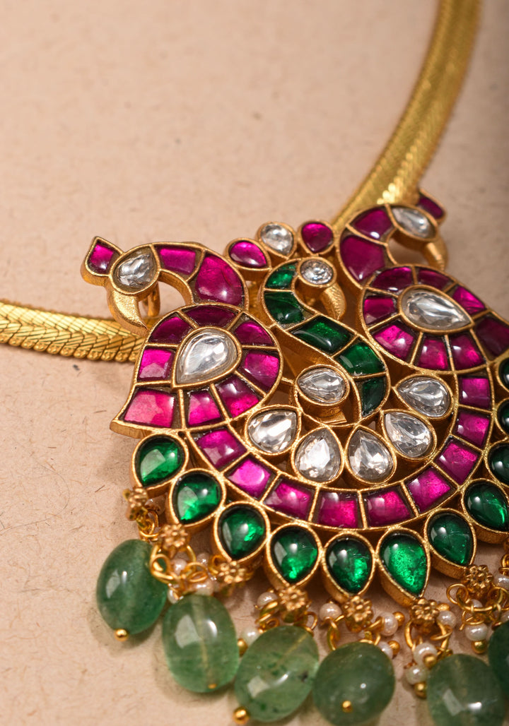 Peacock Pendant Necklace in Minimalistic design with Braided Chain | Shobitam Jewelry