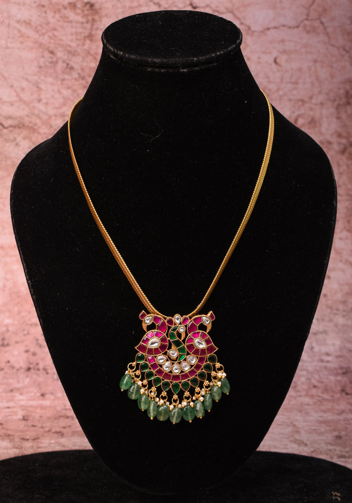 Peacock Pendant Necklace in Minimalistic design with Braided Chain | Shobitam Jewelry