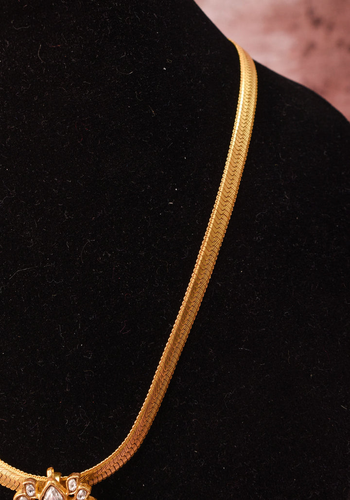 Gold Braided Chain with White Stone Padakkam Pendant