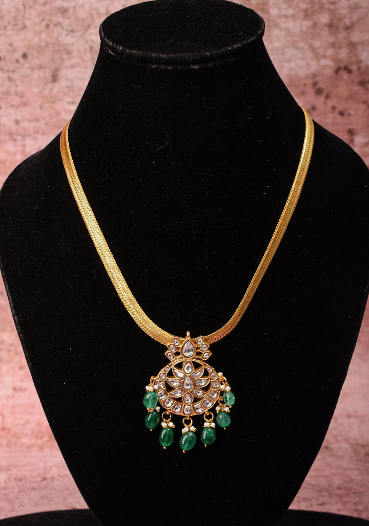 Gold Braided Chain with White Stone Padakkam Pendant