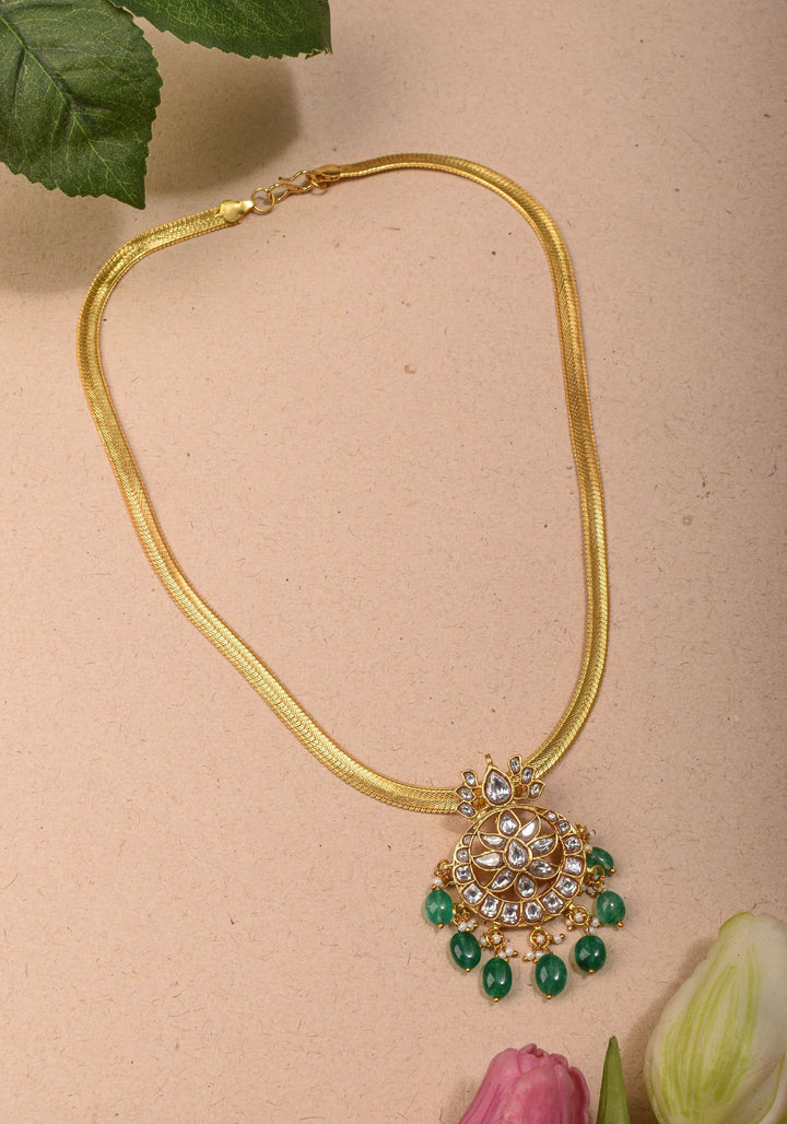 Gold Braided Chain with White Stone Padakkam Pendant