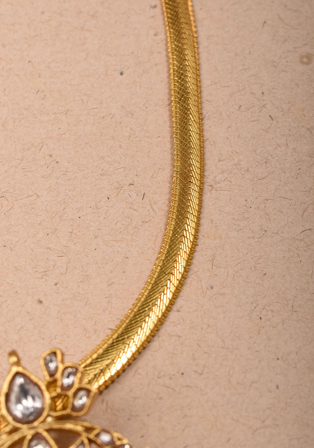 Gold Braided Chain with White Stone Padakkam Pendant