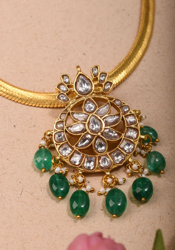 Gold Braided Chain with White Stone Padakkam Pendant