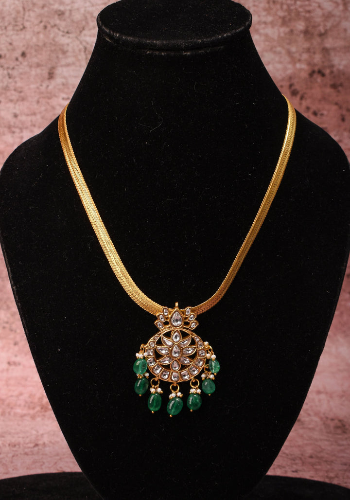 Gold Braided Chain with White Stone Padakkam Pendant
