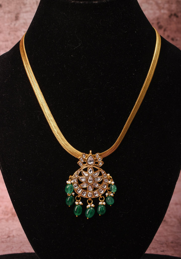 Gold Braided Chain with White Stone Padakkam Pendant