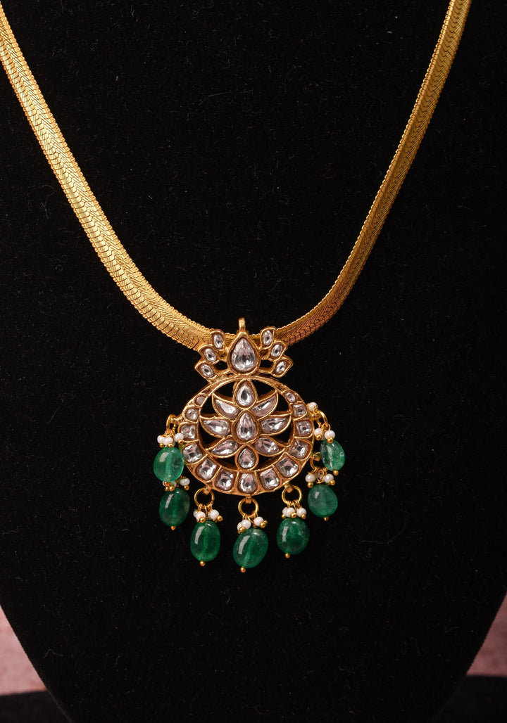Gold Braided Chain with White Stone Padakkam Pendant