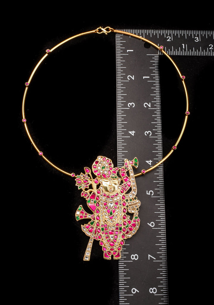 Srinathji Jadau Pendant  with Wire chain
