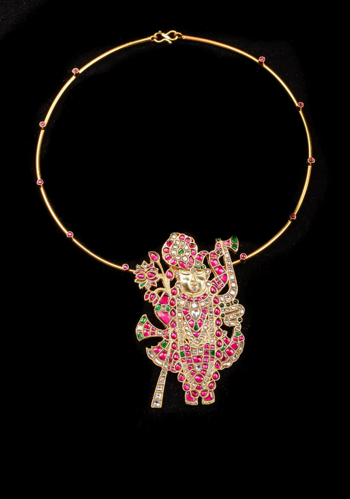 Srinathji Jadau Pendant  with Wire chain