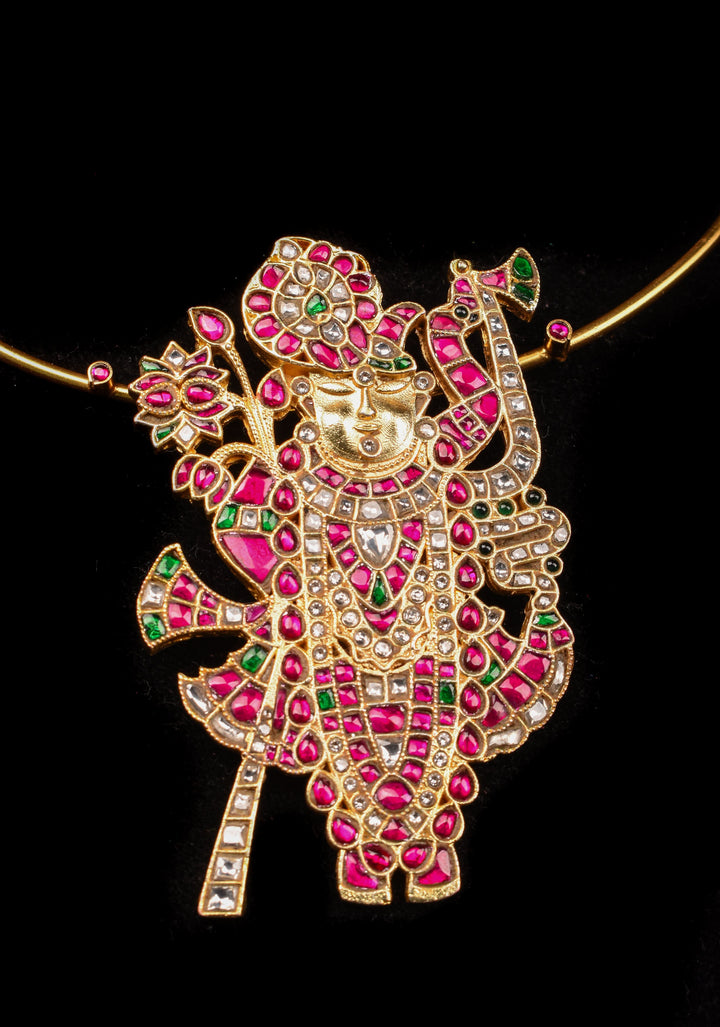 Srinathji Jadau Pendant  with Wire chain