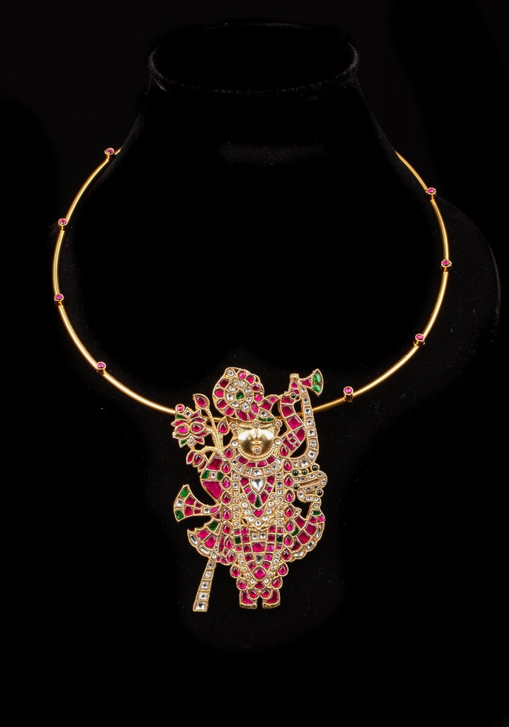 Srinathji Jadau Pendant  with Wire chain