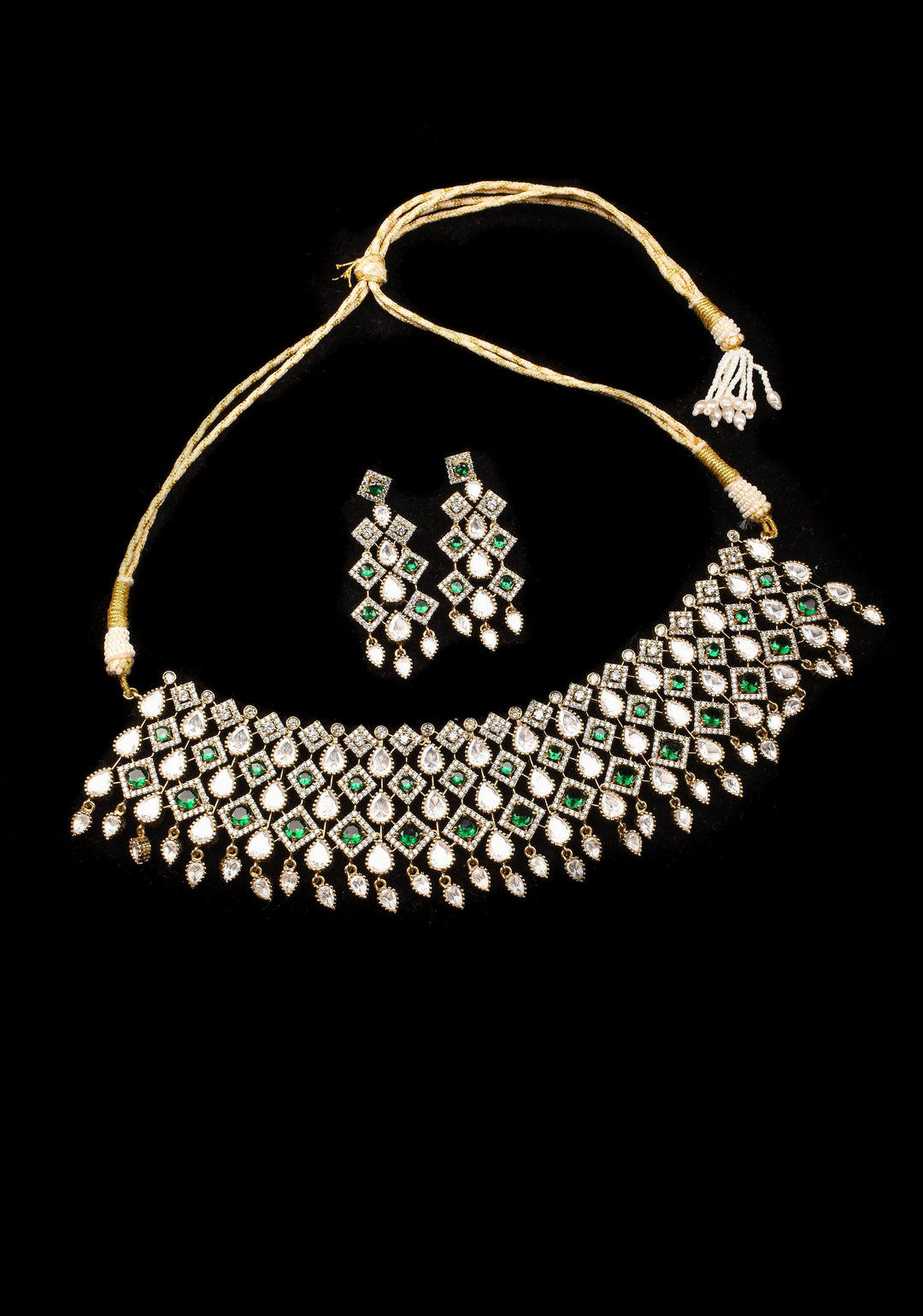 Victorian Choker set with stone Detailing and Teardrop shape dangling