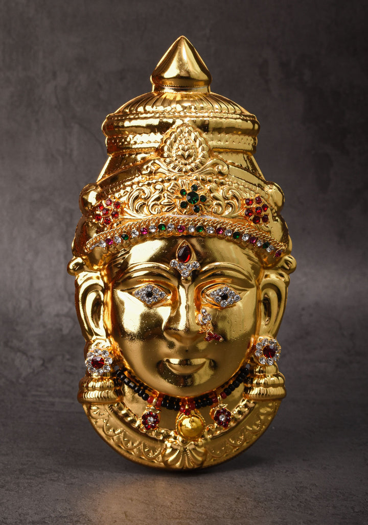 7" Gold Tone Varalakshmi face for Pooja with Mangalsutra and light Jewelry