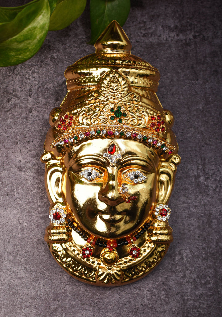 7" Gold Tone Varalakshmi face for Pooja with Mangalsutra and light Jewelry