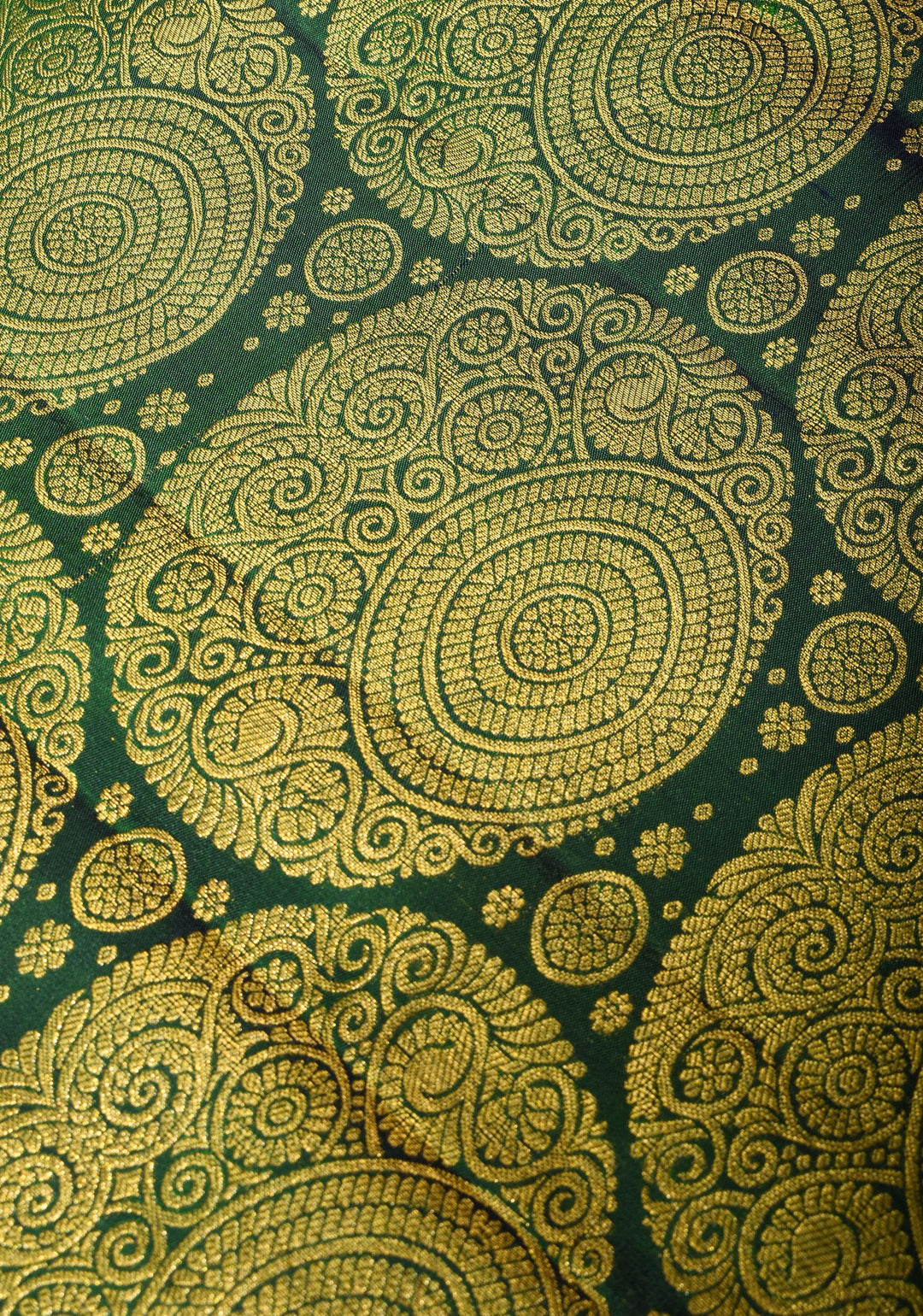 Green Tone Zari Floral Spiral Brocade Pure Kanjivaram Silk Saree with Contrast Zari Border | SILK MARK CERTIFIED