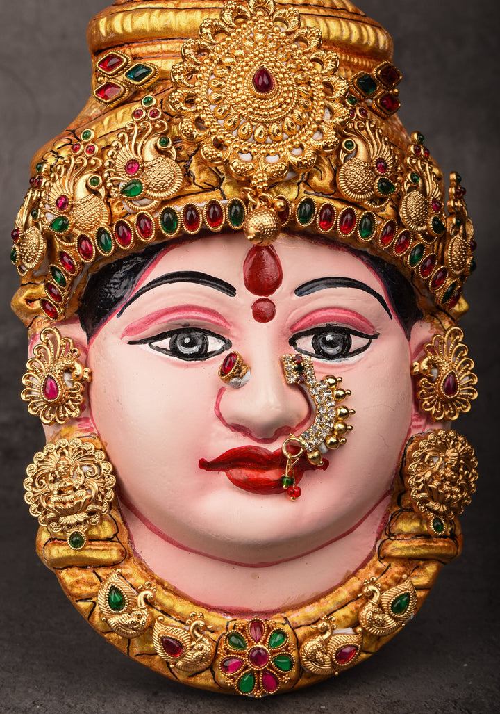 8"Tanjore Style Handpainted  Varalakshmi Face with heavy ornamentation