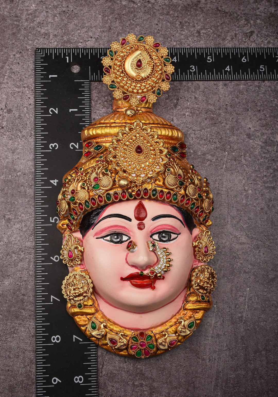 8"Tanjore Style Handpainted  Varalakshmi Face with heavy ornamentation