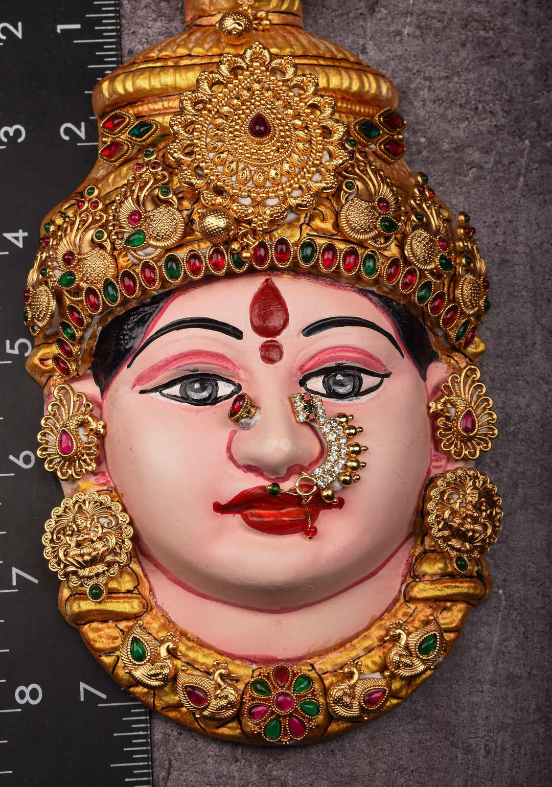 8"Tanjore Style Handpainted  Varalakshmi Face with heavy ornamentation
