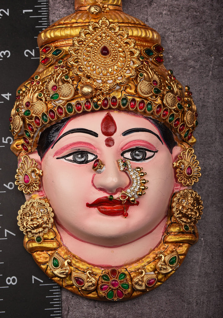 8"Tanjore Style Handpainted  Varalakshmi Face with heavy ornamentation