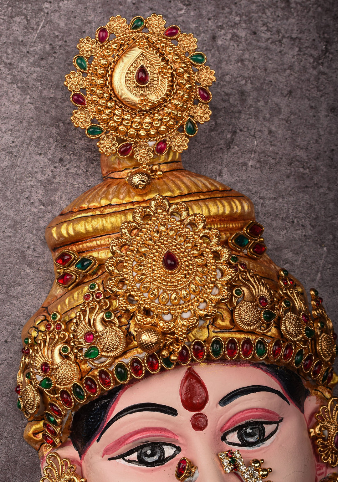 8"Tanjore Style Handpainted  Varalakshmi Face with heavy ornamentation