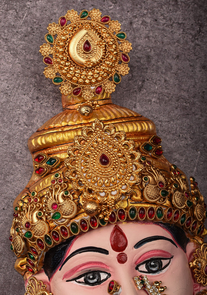 8"Tanjore Style Handpainted  Varalakshmi Face with heavy ornamentation