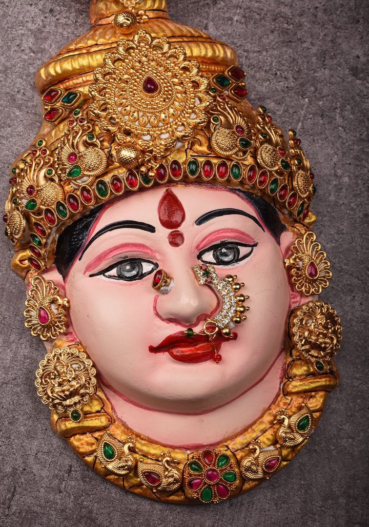 8"Tanjore Style Handpainted  Varalakshmi Face with heavy ornamentation
