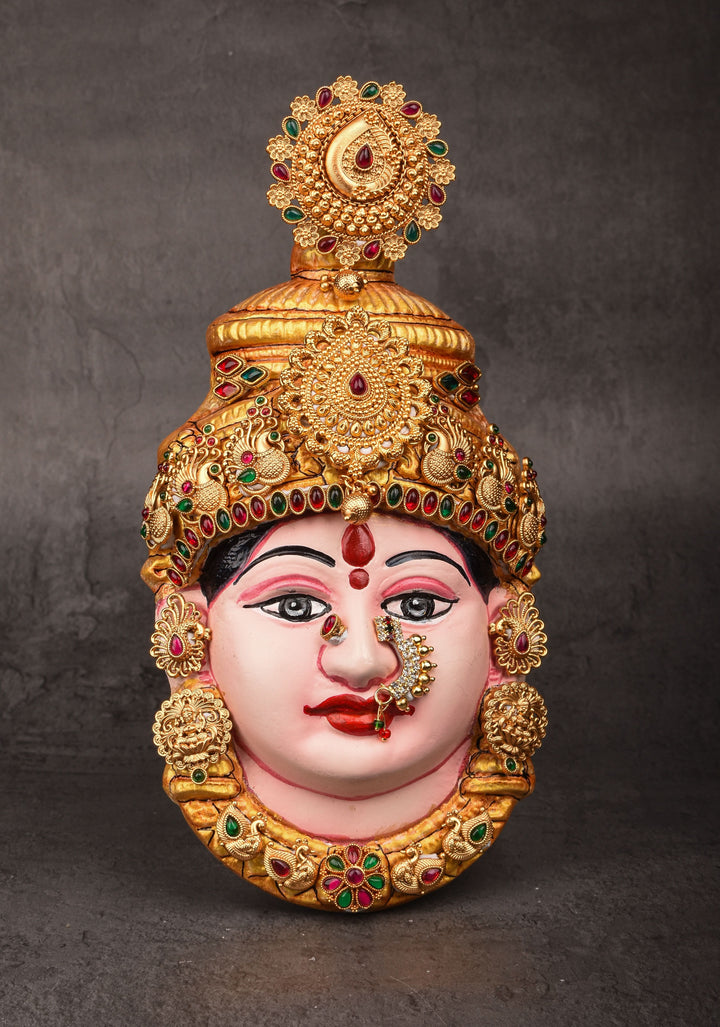 8"Tanjore Style Handpainted  Varalakshmi Face with heavy ornamentation