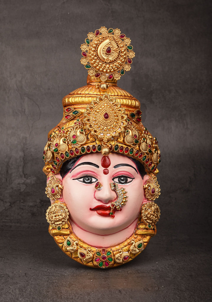 8"Tanjore Style Handpainted  Varalakshmi Face with heavy ornamentation