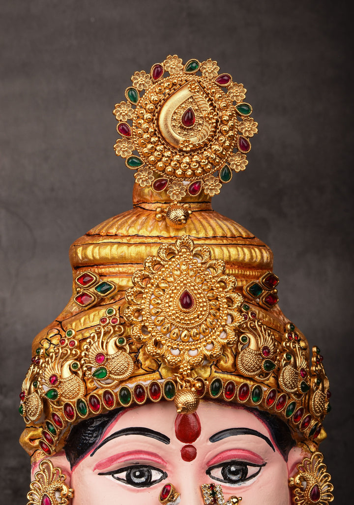 8"Tanjore Style Handpainted  Varalakshmi Face with heavy ornamentation