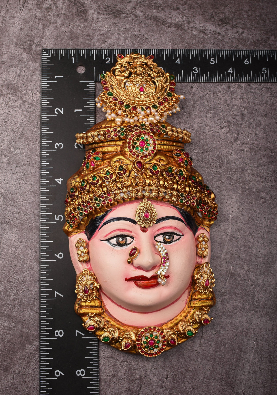 8"Varalakshmi Amman Face with Crown and  Jewelry Stone Decoration