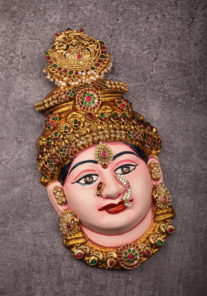 8"Varalakshmi Amman Face with Crown and  Jewelry Stone Decoration