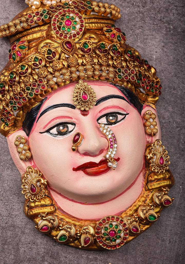 8"Varalakshmi Amman Face with Crown and  Jewelry Stone Decoration