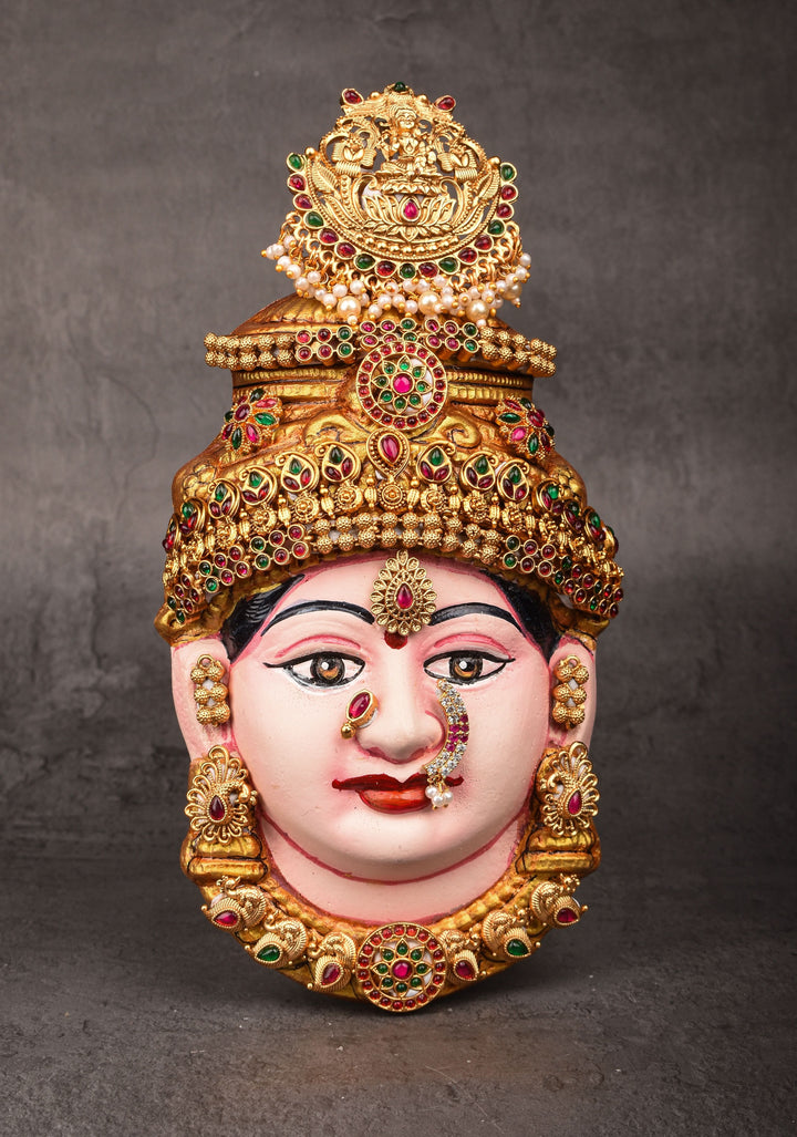 8"Varalakshmi Amman Face with Crown and  Jewelry Stone Decoration