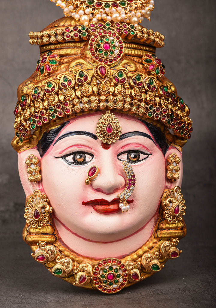 8"Varalakshmi Amman Face with Crown and  Jewelry Stone Decoration