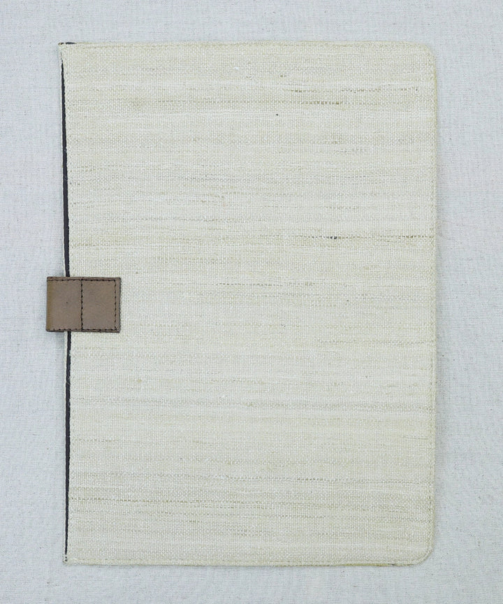 Beige Handloom with Leather Handcrafted Laptop Sleeve | Flap Closure