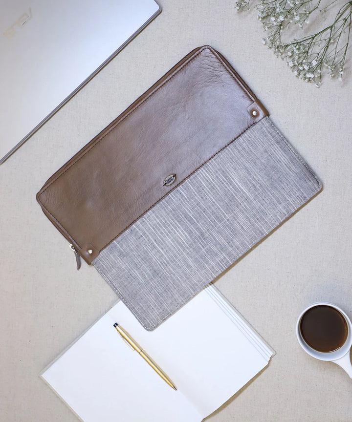 Striped Handloom with Pure Leather Zipper Closure Handcrafted Laptop Sleeve | SHOBITAM