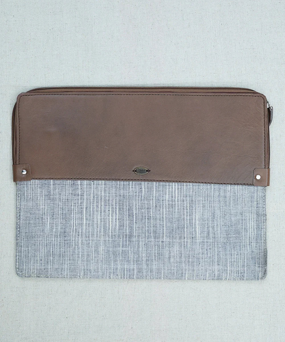 Striped Handloom with Pure Leather Zipper Closure Handcrafted Laptop Sleeve | SHOBITAM