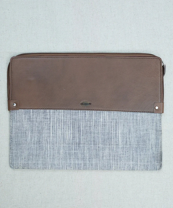 Striped Handloom with Pure Leather Zipper Closure Handcrafted Laptop Sleeve | SHOBITAM