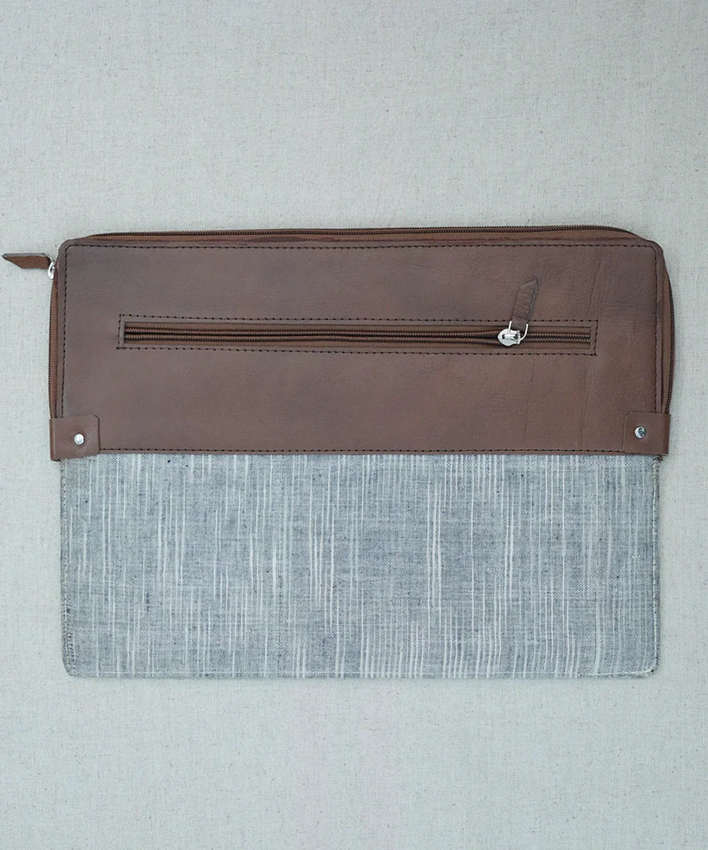 Striped Handloom with Pure Leather Zipper Closure Handcrafted Laptop Sleeve | SHOBITAM