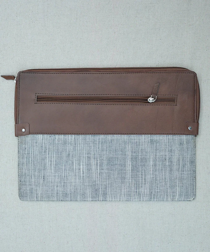 Striped Handloom with Pure Leather Zipper Closure Handcrafted Laptop Sleeve | SHOBITAM