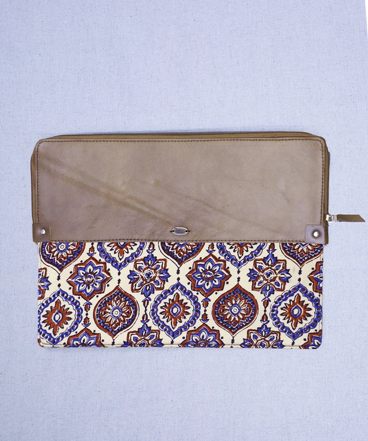 Moroccan Modal Silk Ajrakh with Pure Leather Zipper Closure Laptop Sleeve | SHOBITAM