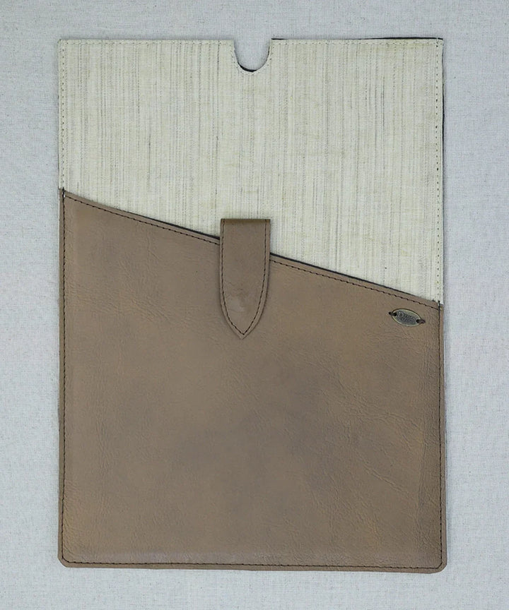 Everyday Beige Handloom with Pure Leather Slip on Laptop Case | SHOBITAM
