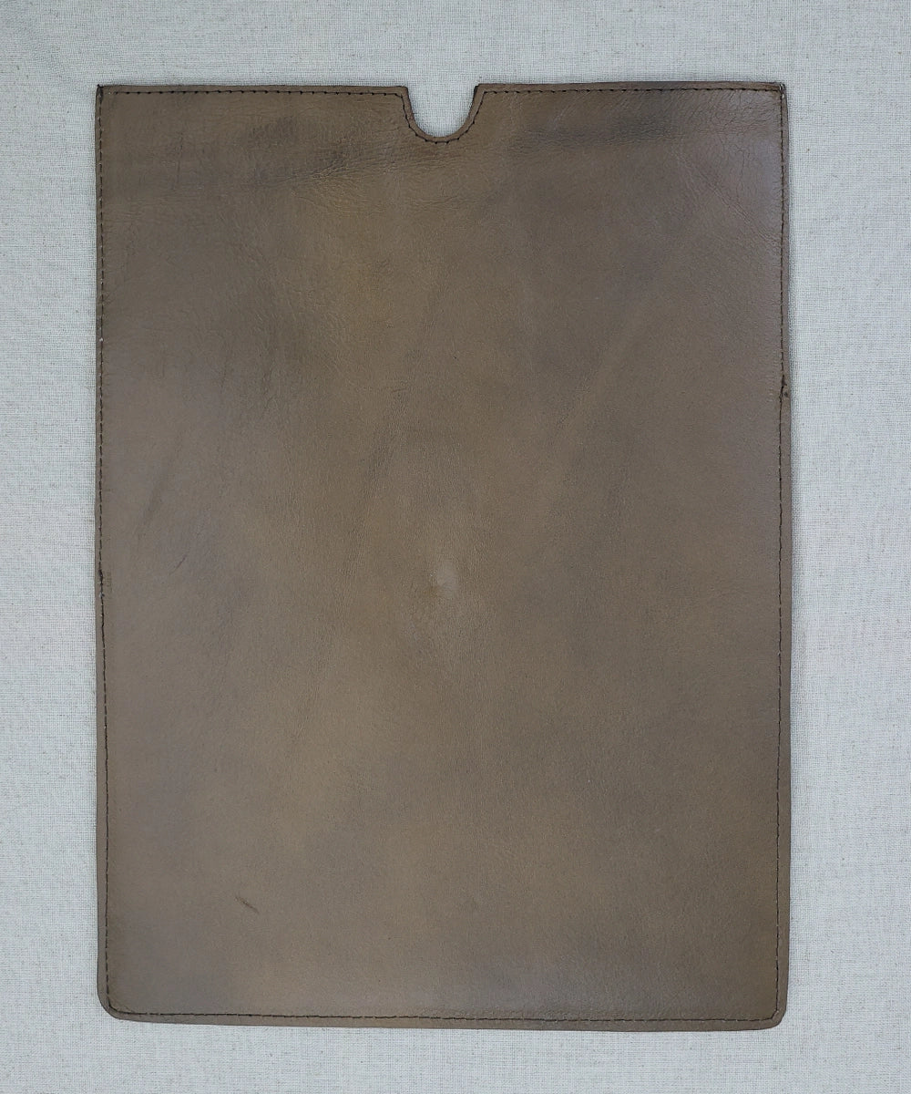 Everyday Beige Handloom with Pure Leather Slip on Laptop Case | SHOBITAM