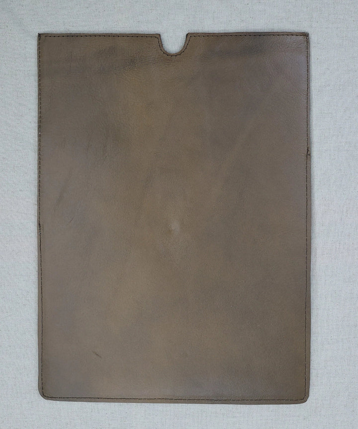 Everyday Beige Handloom with Pure Leather Slip on Laptop Case | SHOBITAM