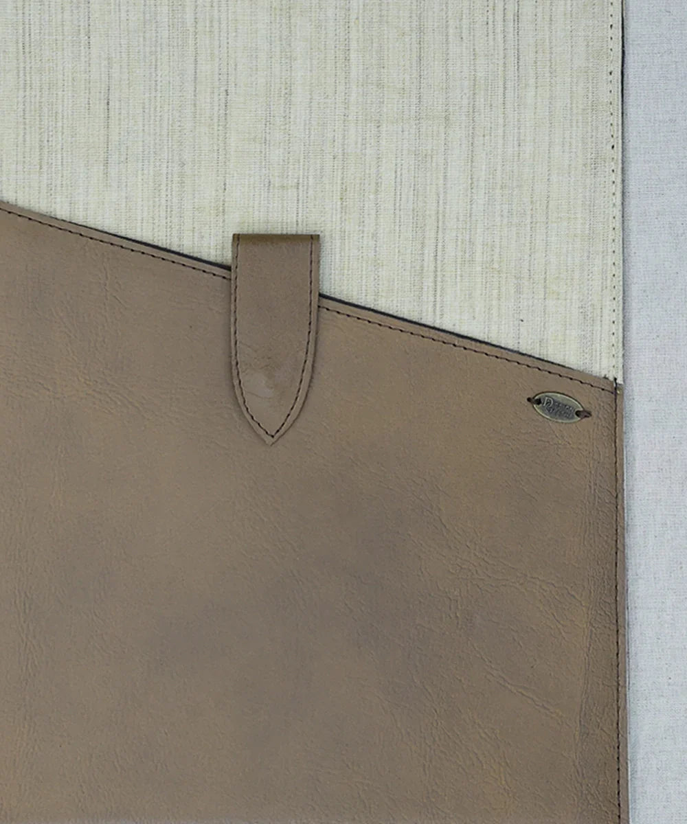 Everyday Beige Handloom with Pure Leather Slip on Laptop Case | SHOBITAM