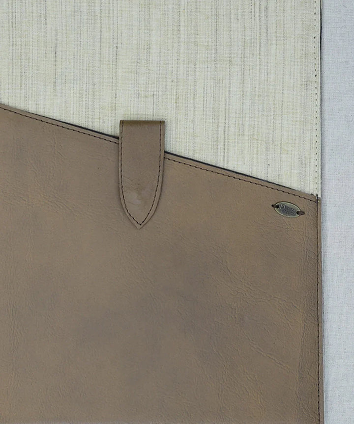 Everyday Beige Handloom with Pure Leather Slip on Laptop Case | SHOBITAM