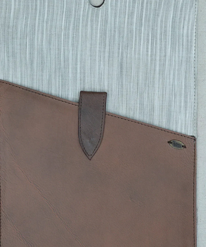 Everyday Grey Handloom with Pure Leather Slip on Laptop Case