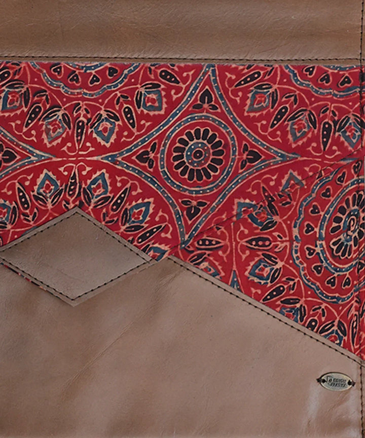 Moroccan Red Modal Silk Ajrakh with Pure Leather Handcrafted Laptop Sleeve | Button Closure | SHOBITAM
