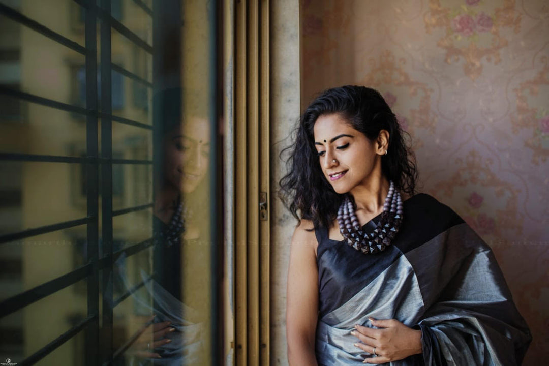 You Are Platinum - Black Tissue Cotton Saree-SHOBITAM